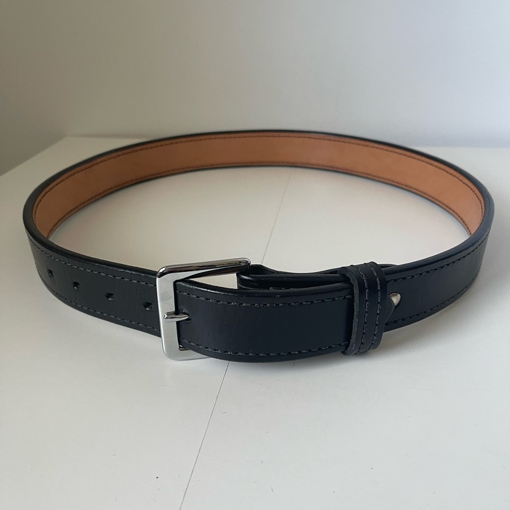 Thebeltman.net Black Leather Belt Silver Buckle 37